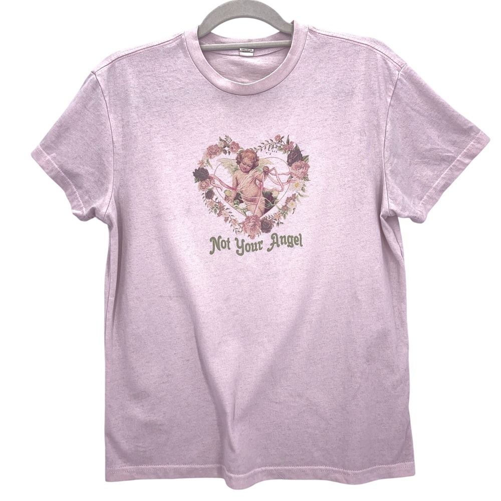 Pink Not Your Angel Cherub Graphic Tee Small Short Sleeve Crew Neck Shirt